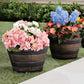2PCS Wooden Barrel Style Plastic Flower Pots Anti Slip for Garden