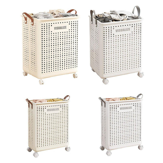 Folding Portable Laundry Basket Multifunctional Storage for Bathroom Household - M-Beige