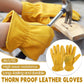Golden Yellow Cowhide Work Gloves Full Finger Gardening DIY Home Maintenance Use - L