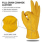 Golden Yellow Cowhide Work Gloves Full Finger Gardening DIY Home Maintenance Use - L