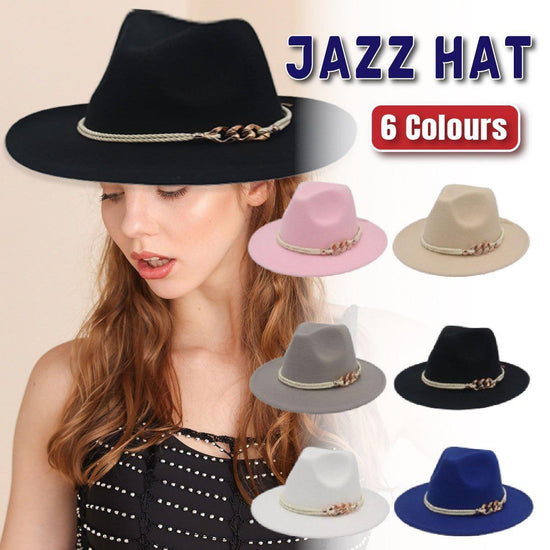 Jazz Hat Autumn Winter Retro Large Brim Hat for Men and Women Stylish Headwear - Beige