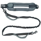 Adjustable Hands Free Dog Leash Lead + Waist Bag Belt Jogging Walking Running - Black+Grey