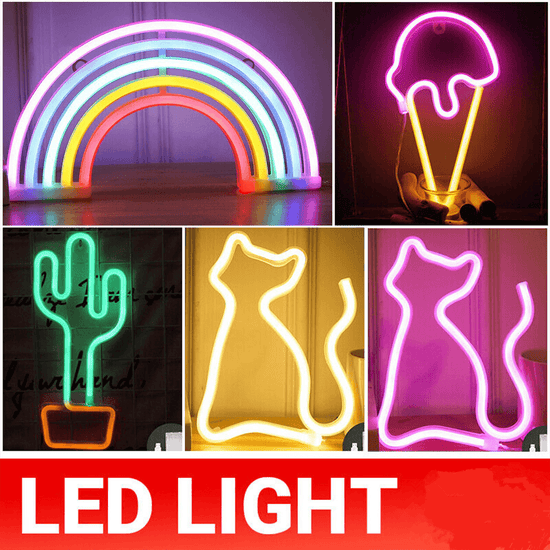 LED Rainbow Neon Light Lamp for Bedside Night Room Wall Home Decoration - Rainbow