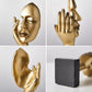 Abstract Face Resin Sculpture in Gold with Black Base for Living Room