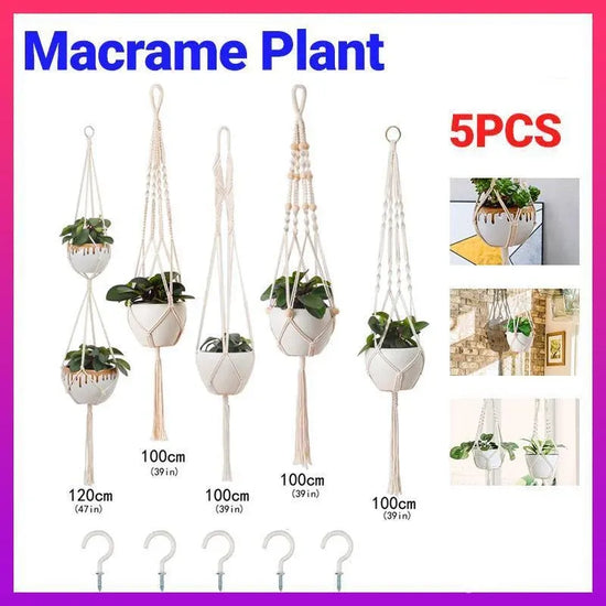 5-Piece Macrame Plant Hanger Set for Indoor Pots