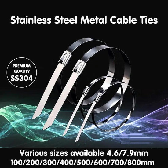 100x Stainless Steel Cable Ties SS304 Marine Grade Zip Strap Locking Wrap 100-800mm - 4.6*700mm