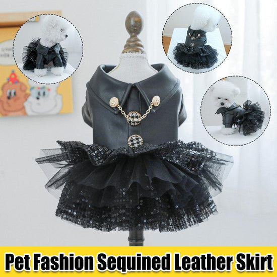 Pet Dog Cat Clothes Autumn Winter Fashion Sequin Small Leather Skirt Outfit - XS