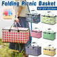 Foldable Picnic Basket Outdoor Camping Carrying Basket Portable Food Storage - Green