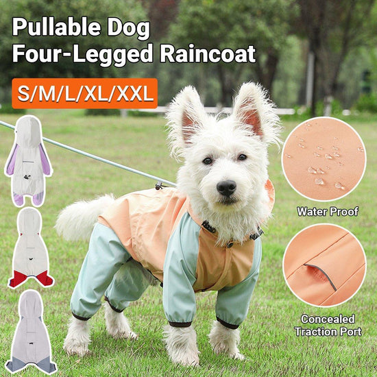 Waterproof Four Foot Dog Raincoat for Small Medium Large Dogs Pet Rainy Day Coat - Light Gray+Dark Grey - XXL