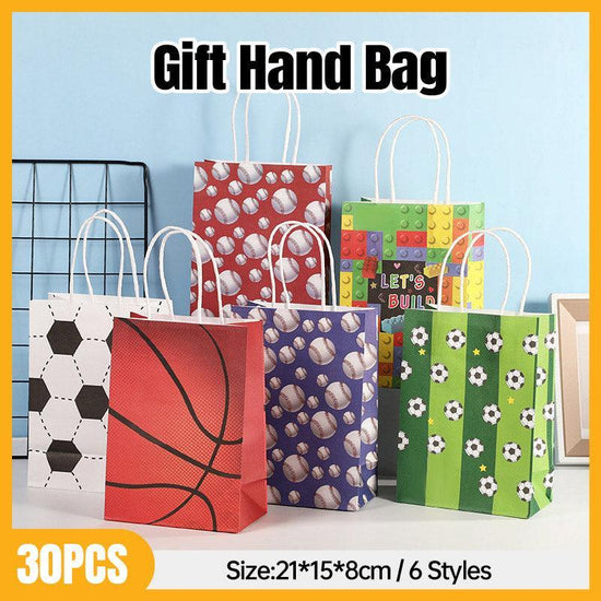 30PCS Fashion Ball Kraft Paper Gift Bag Festivals gift tote bag Party Favor Bag - Red-Tennis-Ball-30pcs