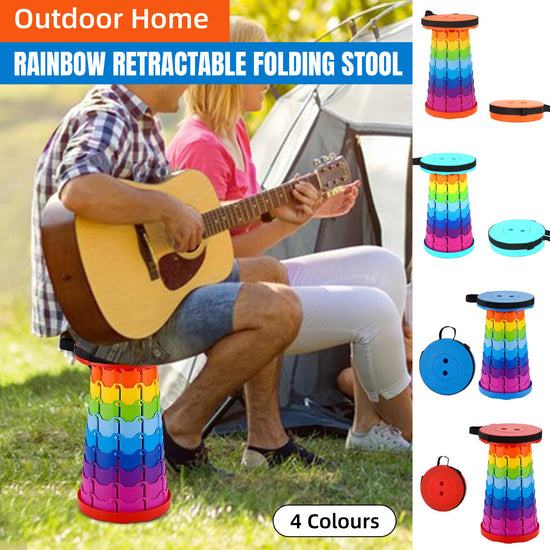 Rainbow Telescopic Folding Stool Thickened Travel Outdoor Seat for Camping - Turquoise