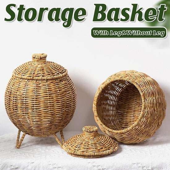 Hand Woven Storage Container with Lid Tabletop Basket Sundries Holder Organizer - Without?Legs