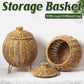 Hand Woven Storage Container with Lid Tabletop Basket Sundries Holder Organizer - Without?Legs