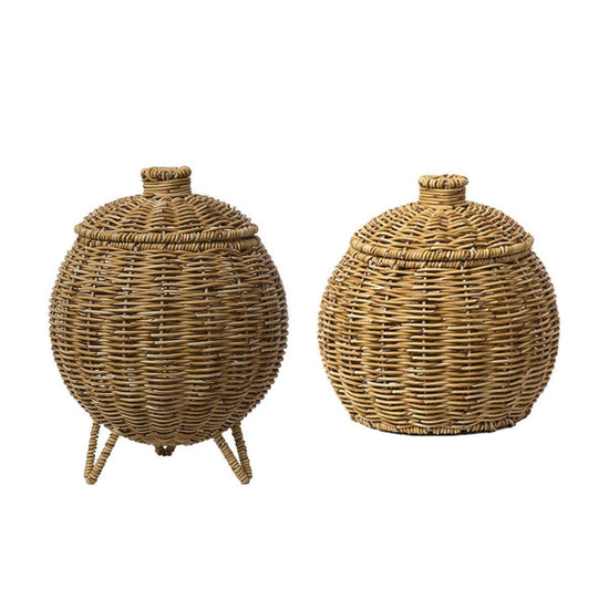 Hand Woven Storage Container with Lid Tabletop Basket Sundries Holder Organizer - Without?Legs