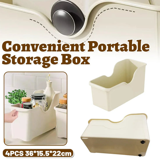 4PCS Wheeled Kitchen Storage Box Large Capacity for Pots Spice Bottles