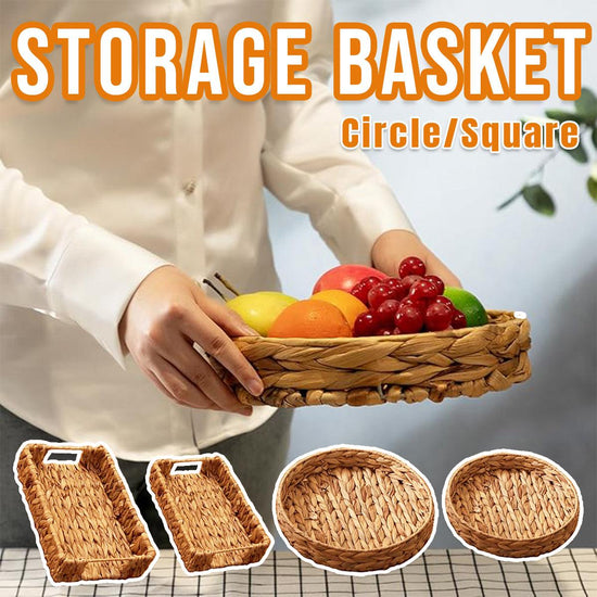 2pcs Rattan Fruit Tray Decorative Storage Trays Multipurpose Shelving Organizer - Circle