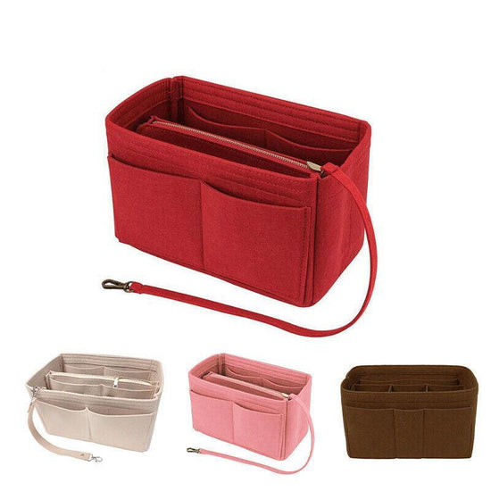 Felt Handbag Organizer Insert with Multiple Pockets for Tote and Purse - Beige L Size