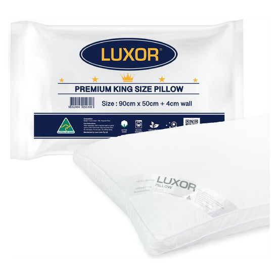 Luxor Australian Made Hotel King Size Pillow with 4cm Wall Single Pack