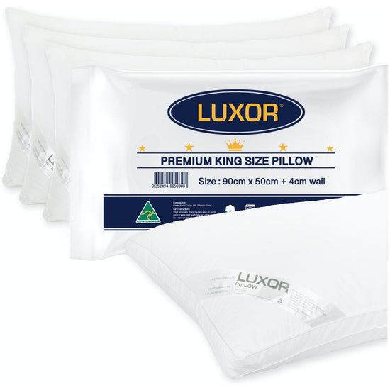 Luxor Australian Made Hotel King Size Pillow with 4cm Wall Four Pack