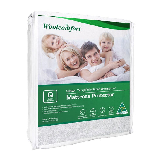 Woolcomfort Cotton Terry Fully Fitted Waterproof Mattress Protector Queen Size