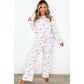 White Christmas Pattern Long Sleeve Top and Wide Leg Pants Set - XL