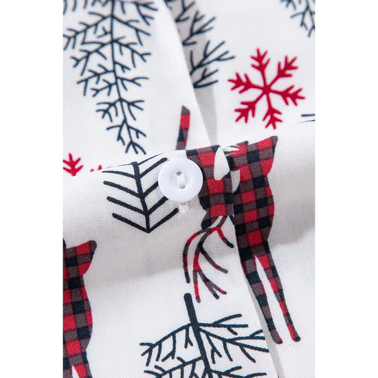 White Christmas Deer Printed Shirt and Shorts Lounge Set - S