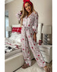 Light Grey Christmas Printed Shirt and Pants Pajama Set - L