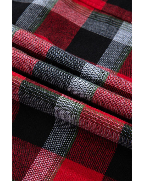 Red Christmas Checkered Pattern Loose Shirt and Pants Lounge Set - S