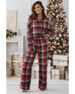 Red Christmas Checkered Pattern Loose Shirt and Pants Lounge Set - XL