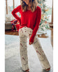 Red Solid Top and Christmas Pants Two Piece Lounge Set - XL