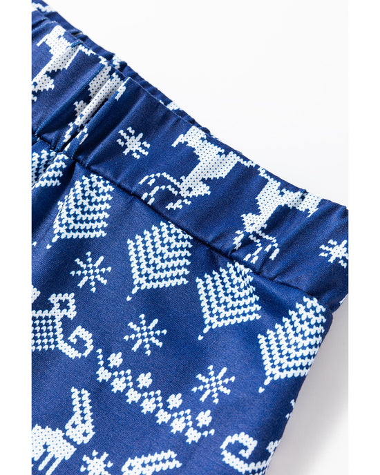 Blue Solid Top and Christmas Pants Two Piece Lounge Set - M