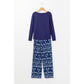 Blue Solid Top and Christmas Pants Two Piece Lounge Set - M