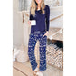 Blue Solid Top and Christmas Pants Two Piece Lounge Set - M