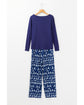 Blue Solid Top and Christmas Pants Two Piece Lounge Set - S