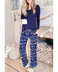Blue Solid Top and Christmas Pants Two Piece Lounge Set - XL
