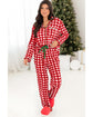 Fiery Red Christmas Plaid Print Shirt and Pants Pajama Set - XL