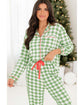Light Green Christmas Plaid Print Shirt and Pants Pajama Set - L
