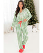Light Green Christmas Plaid Print Shirt and Pants Pajama Set - M