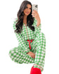 Light Green Christmas Plaid Print Shirt and Pants Pajama Set - XL