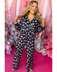 Navy Blue Colorful Christmas Lights Print Shirt and Pants Pajama Set - 2XL