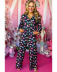Navy Blue Colorful Christmas Lights Print Shirt and Pants Pajama Set - M