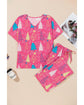 Rose Christmas Tree Print V Neck Tee and Pants Lounge Set - L