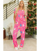 Rose Christmas Tree Print V Neck Tee and Pants Lounge Set - S