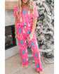 Rose Christmas Tree Print V Neck Tee and Pants Lounge Set - S
