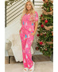 Rose Christmas Tree Print V Neck Tee and Pants Lounge Set - S
