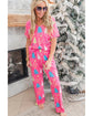 Rose Christmas Tree Print V Neck Tee and Pants Lounge Set - XL