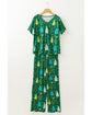 Green Christmas Tree Print V Neck Tee and Pants Lounge Set - 2XL