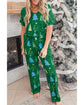 Green Christmas Tree Print V Neck Tee and Pants Lounge Set - 2XL