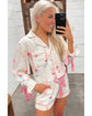 Azura Exchange White Christmas Wine Glass Print Bow Knot Two Piece Pajama Set - XL