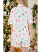 White Christmas Print Short Sleeve Shirt and Shorts Pajama Set - 2XL